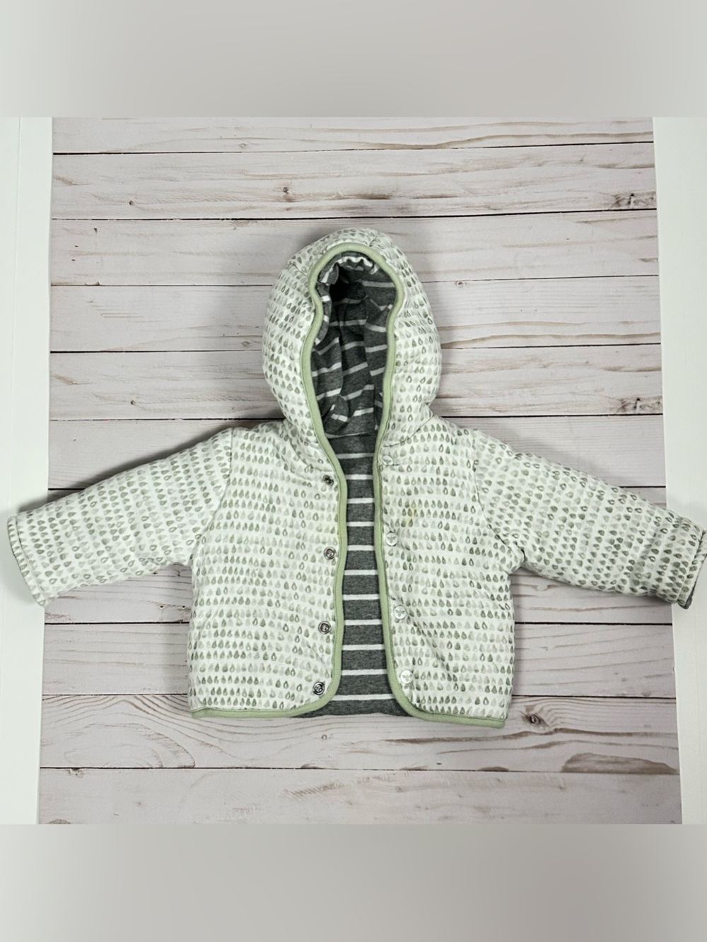 BURT'S BEES Baby Organic Cotton Reversible Quilted Hooded Jacket - size 3-6 mos